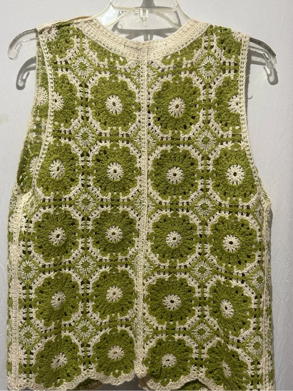 LIV LOS ANGELES Olive Green & Cream Crochet Vest - Size L